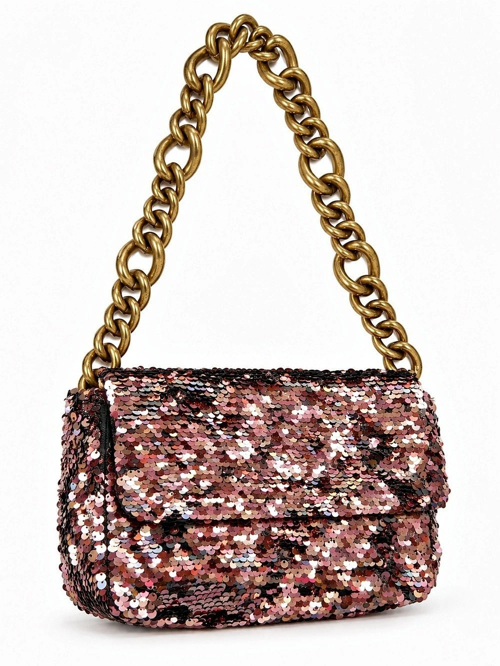 Montana West Select Pink Sequin Shoulder Bag Chunky Gold Chain
